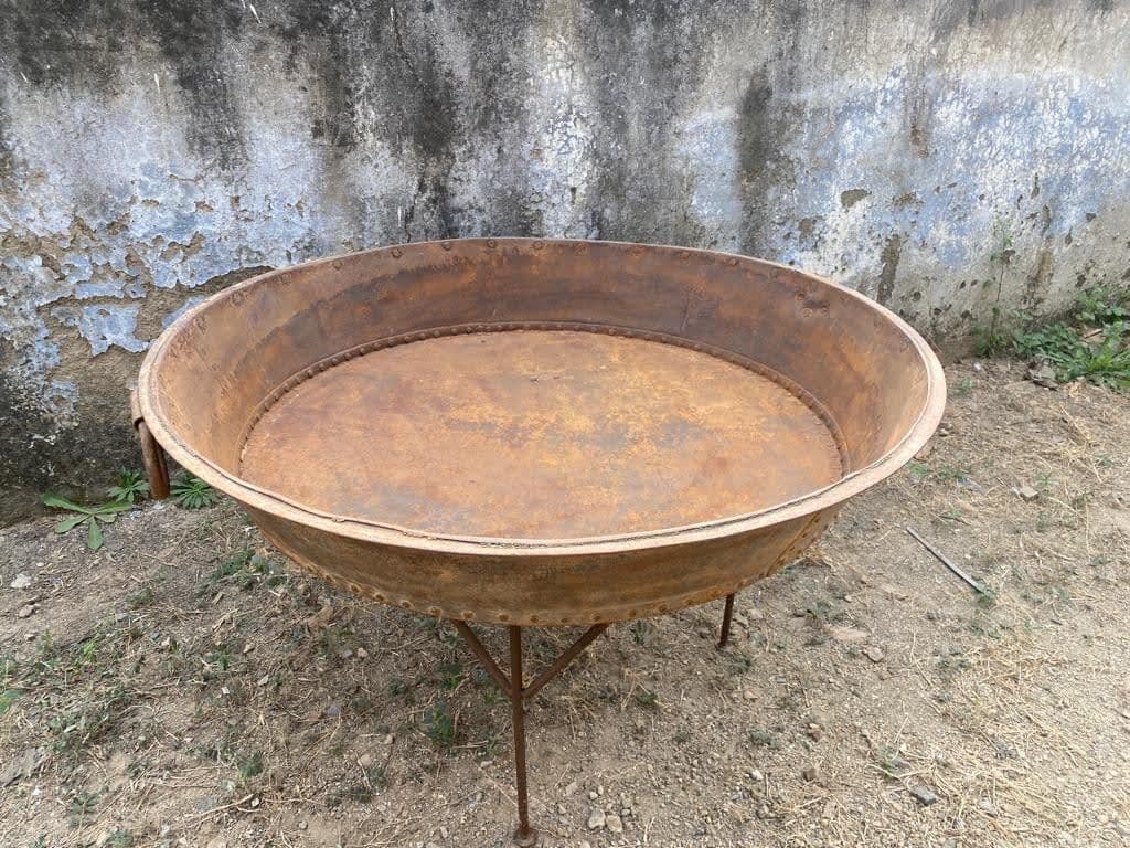 Large Vintage Iron Round Tray Bowl - Thumbnail 10