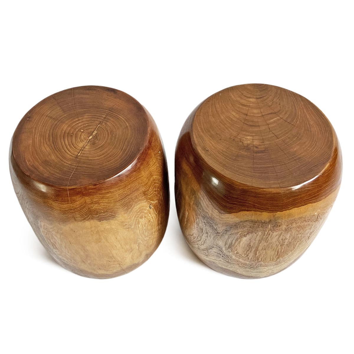 Polished Acacia Rounded Drum Stool Table - Thumbnail 10