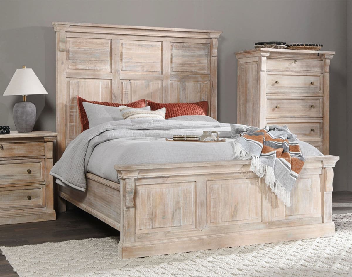 Washed White Wood Panel Queen Bed - Thumbnail 10