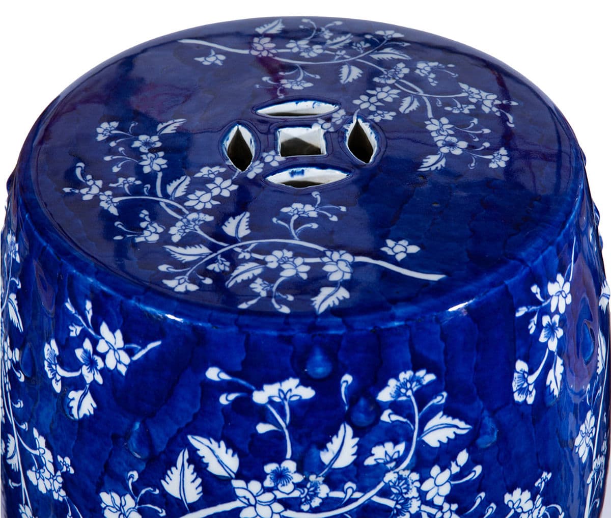 Indigo Blue Floral Ceramic Stool - Thumbnail 11