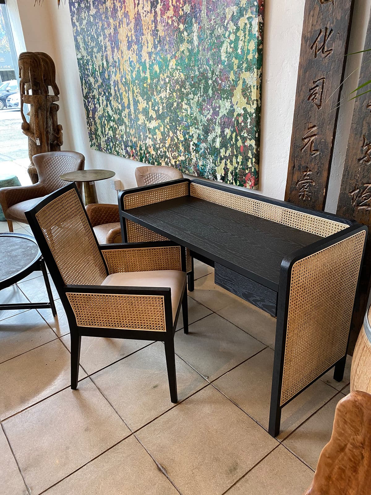 Colonial Black & Cane Dining Arm Chair - Thumbnail 11