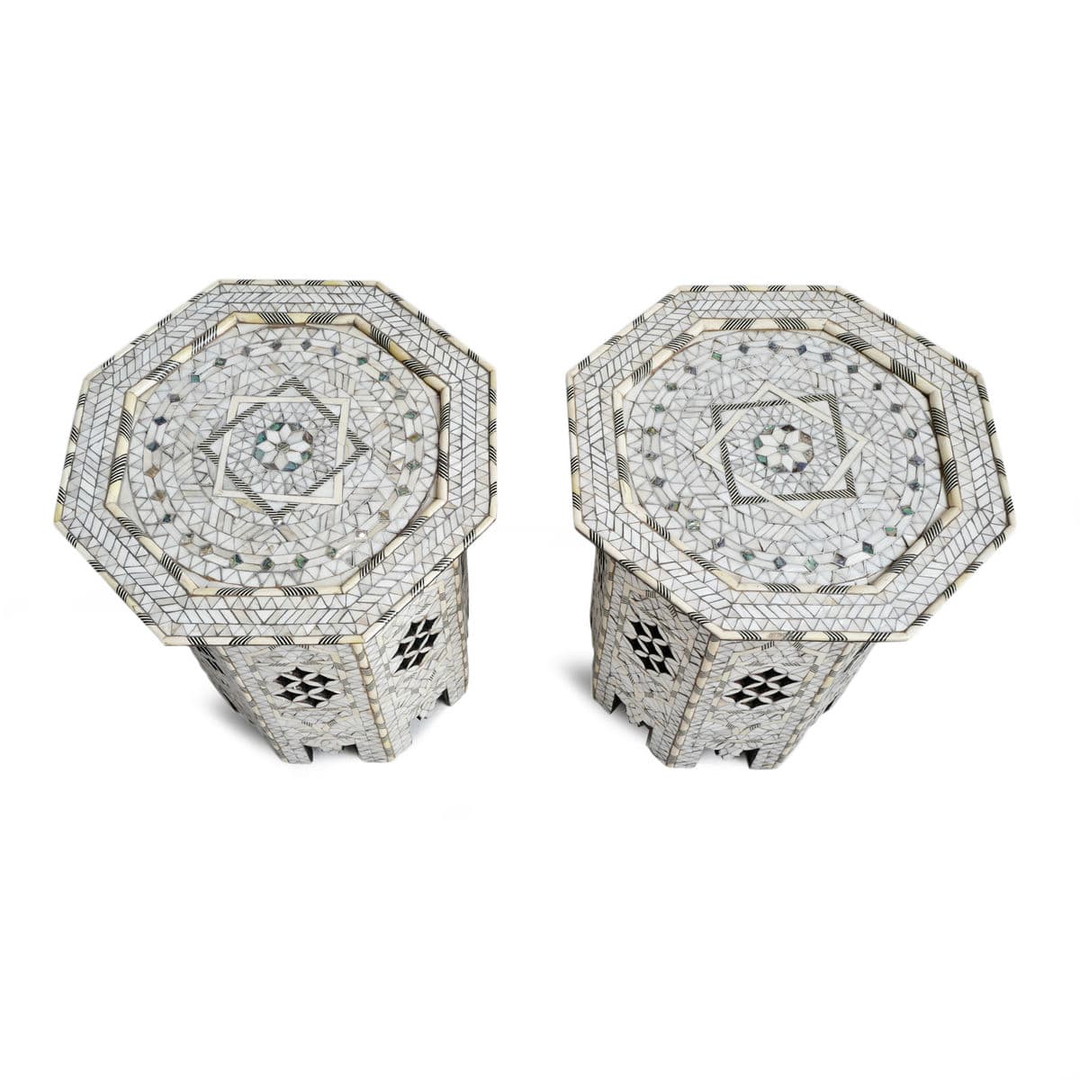 Vintage Syrian Inlay White End Table - Thumbnail 11