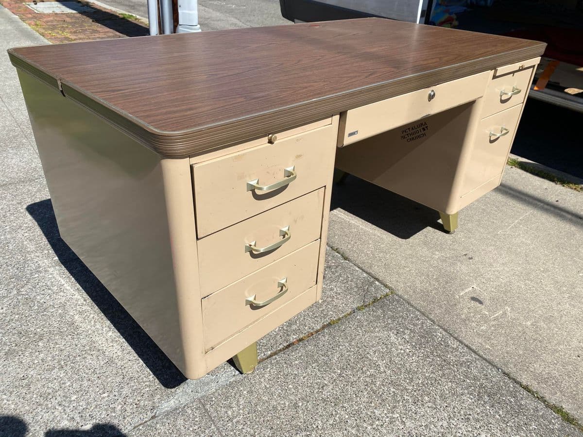 Vintage Cole Steel Mid Century Modern Metal Tanker Desk - Thumbnail 10