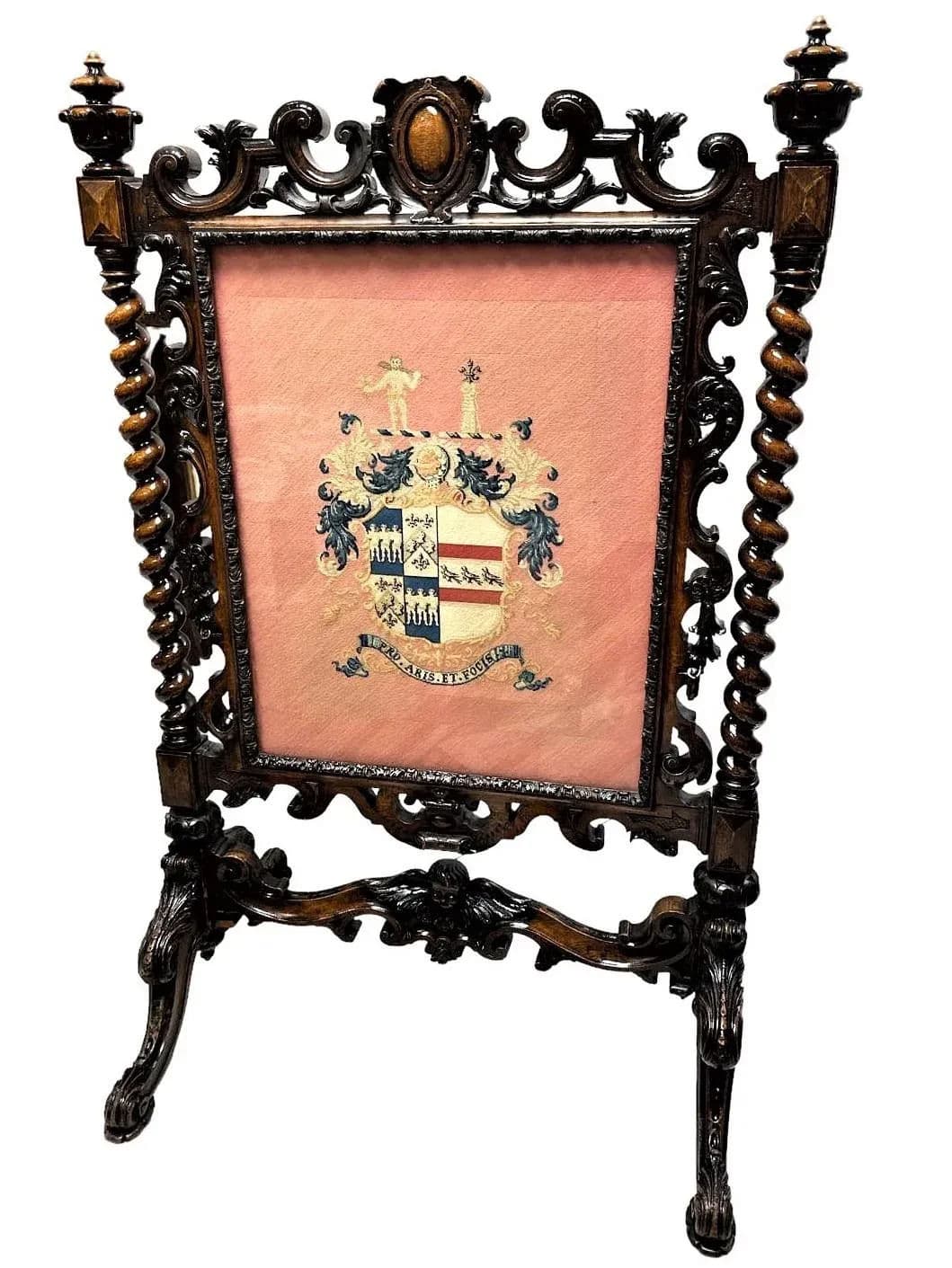 Antique Large Spanish Baroque Style Fire Screen in Carved Walnut and Needlepoint - Late 19th Century - Thumbnail 11