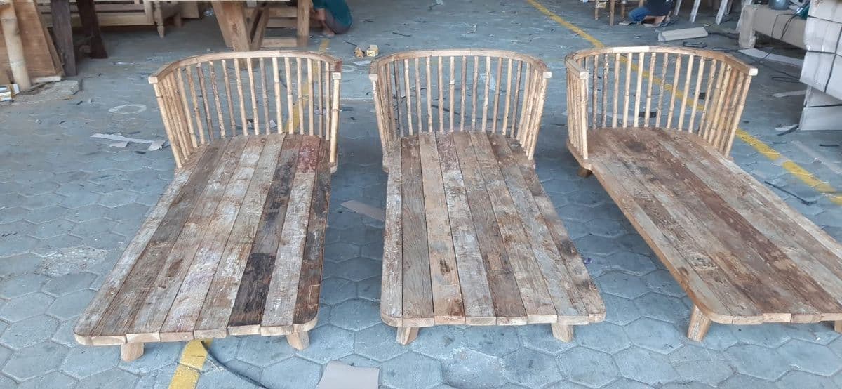 Salvaged Teak & Bamboo Spindle Chaise - Thumbnail 11