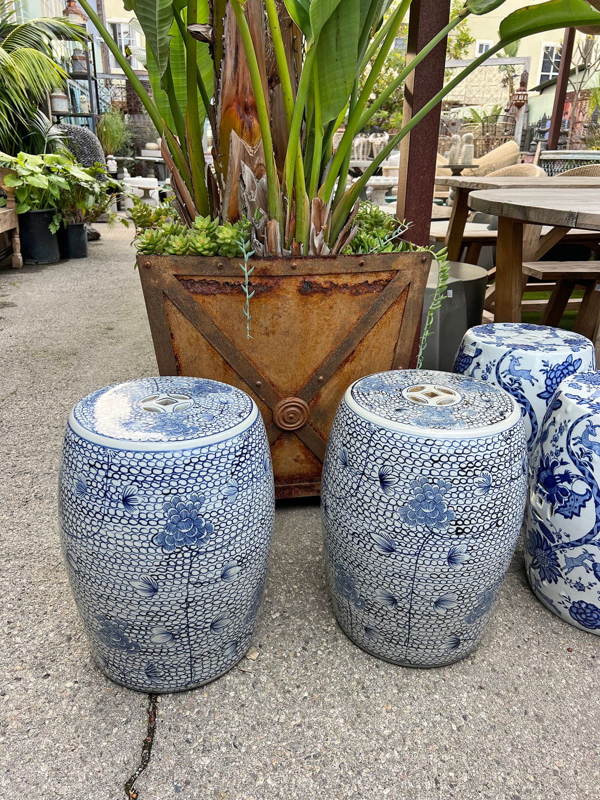 Blue Lotus Floral Ceramic Stool - Thumbnail 11