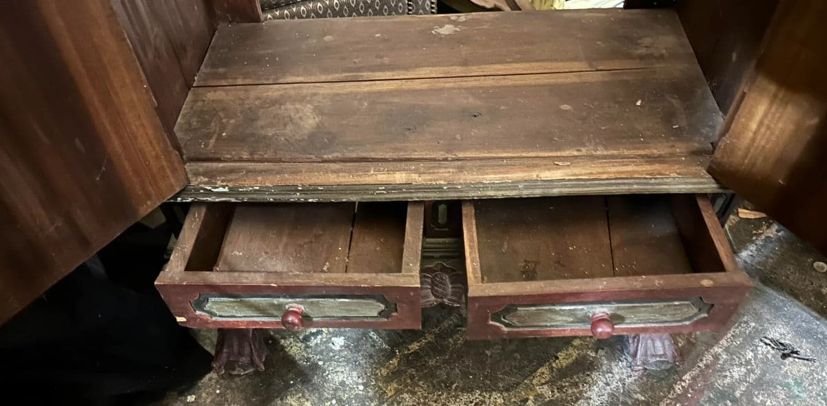 Dutch Colonial Antique 19th Century Liquor Cabinet With Bonnet Top and Ball and Claw Legs - Thumbnail 11