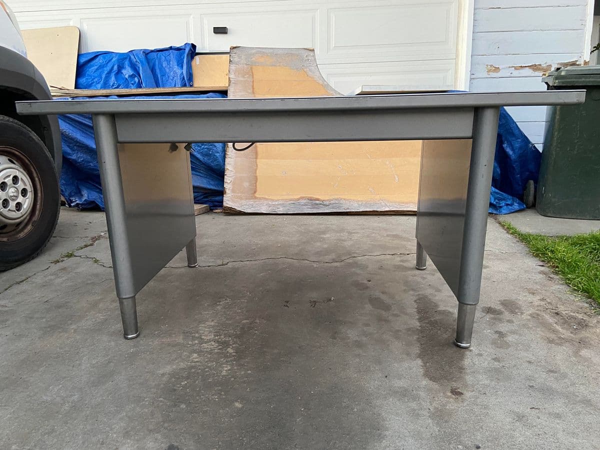 1970s Steelcase Style Vintage Mid Century Modern Metal Tanker Desk Table - Thumbnail 10