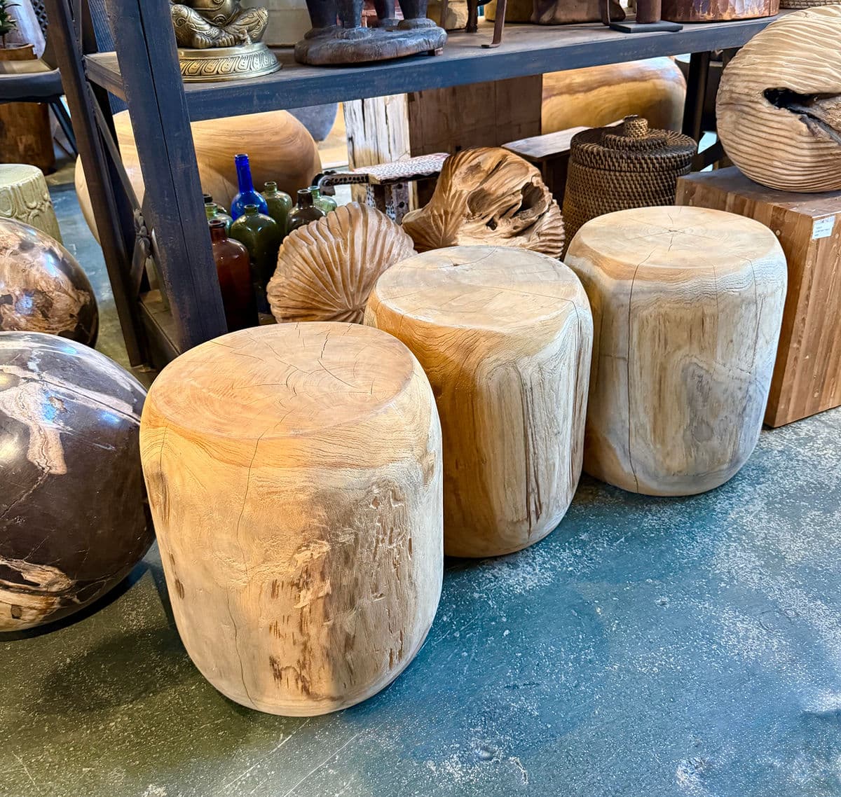 Solid Acacia Wood Cylinder Stool Side Table - Thumbnail 11