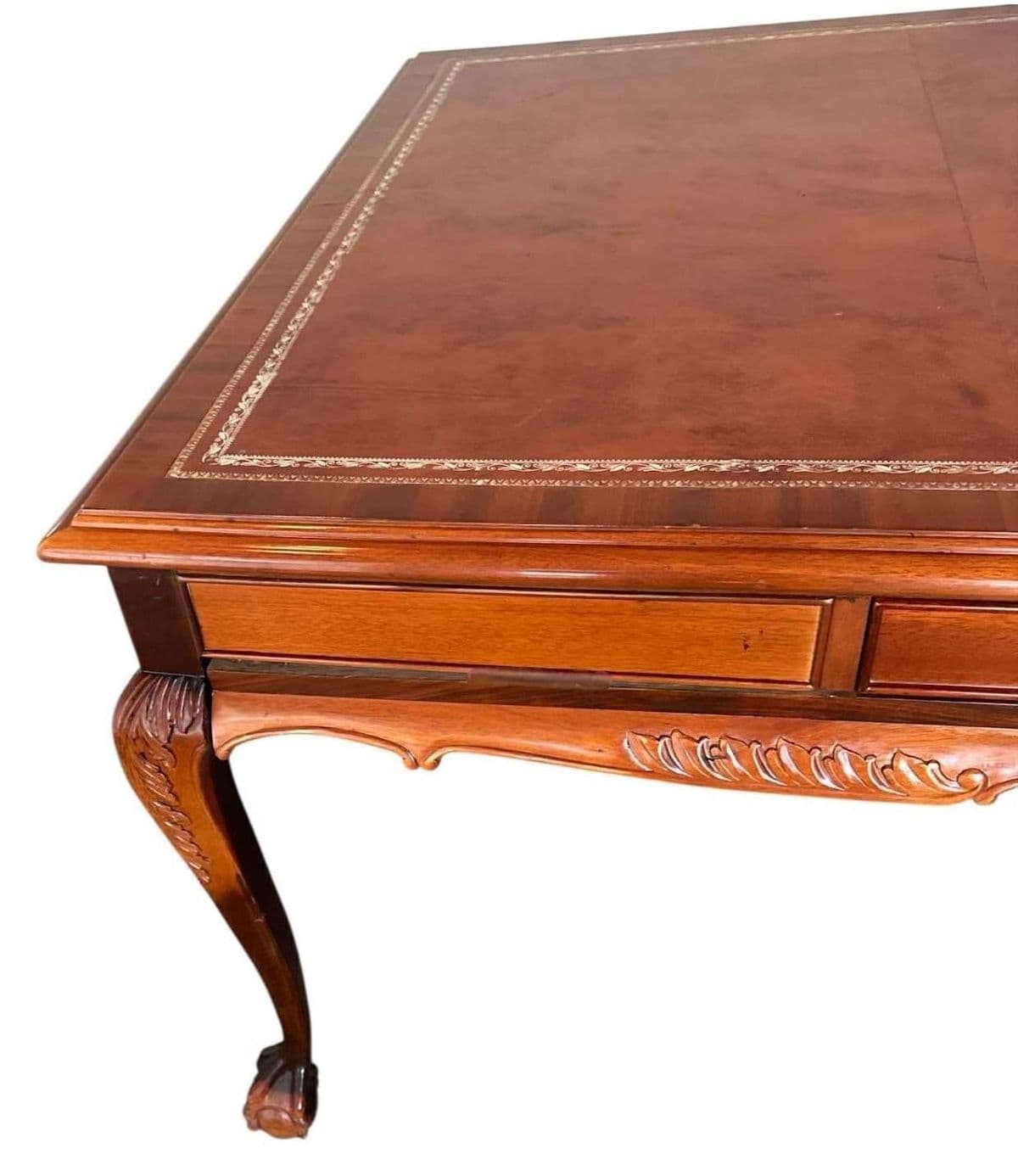 Solid Mahogany and Inlaid Leather Georgian 8' Conference Table - Vintage Circa 1970s - Thumbnail 11