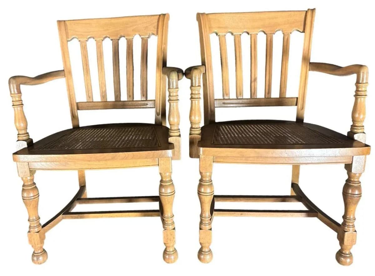 Cerused Walnut and Cane Chairs in a Mid 20th Century Spanish Style - a Pair - Thumbnail 11