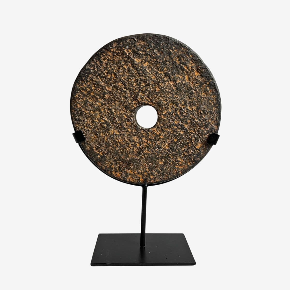 Black Stone Chiseled Disk on Stand Small - Image 1