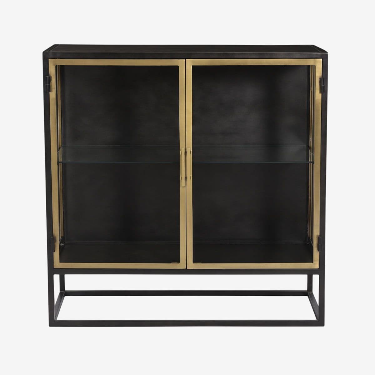 Black Iron & Brass Glass Side Cabinet - Image 1