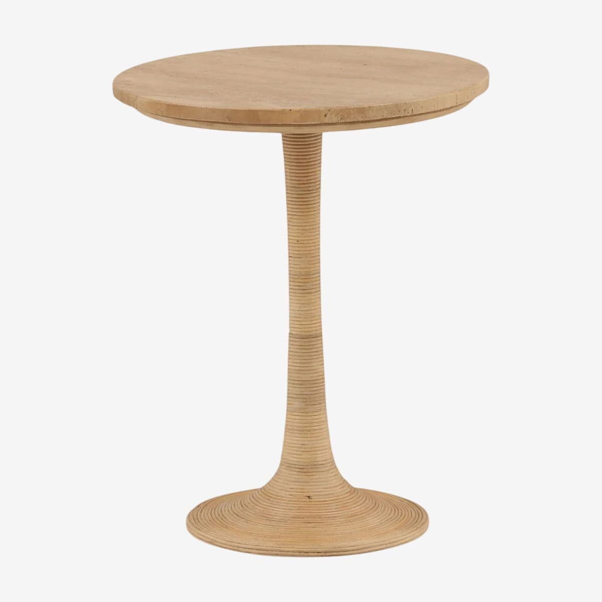 Round Travertine & Cane Side Table - Image 1