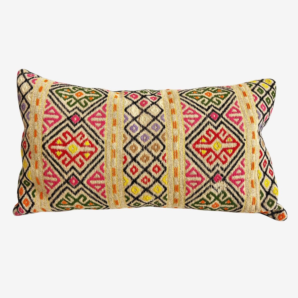 Vintage India Textile Lumbar Pillow - Image 1