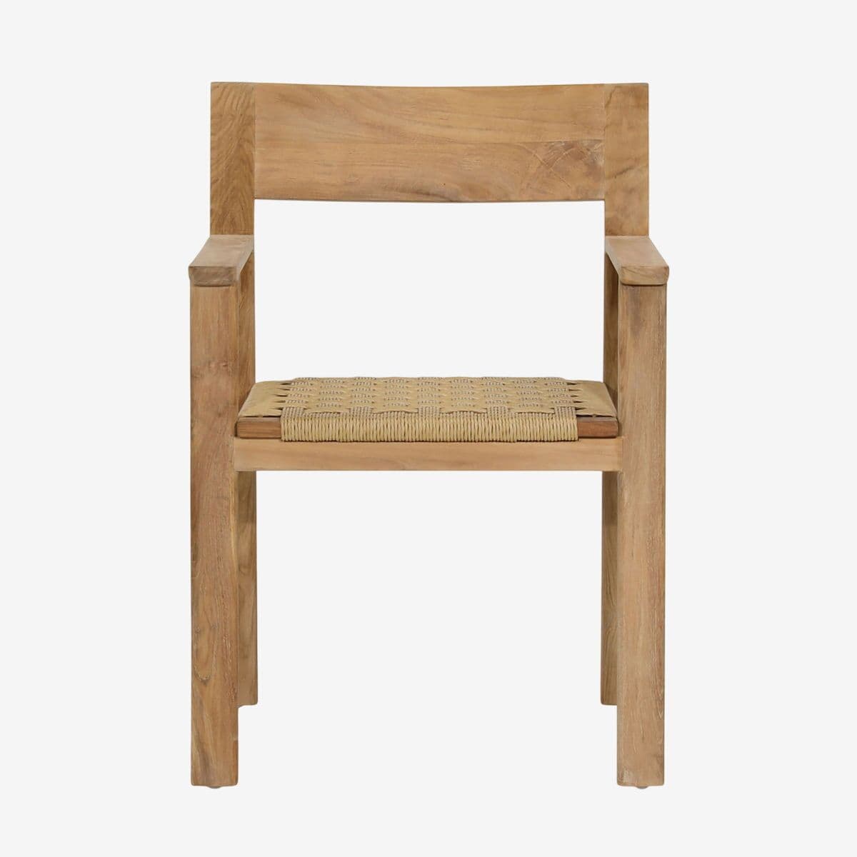 Outdoor Teak & Faux Wicker Seat Arm Chair - Image 1