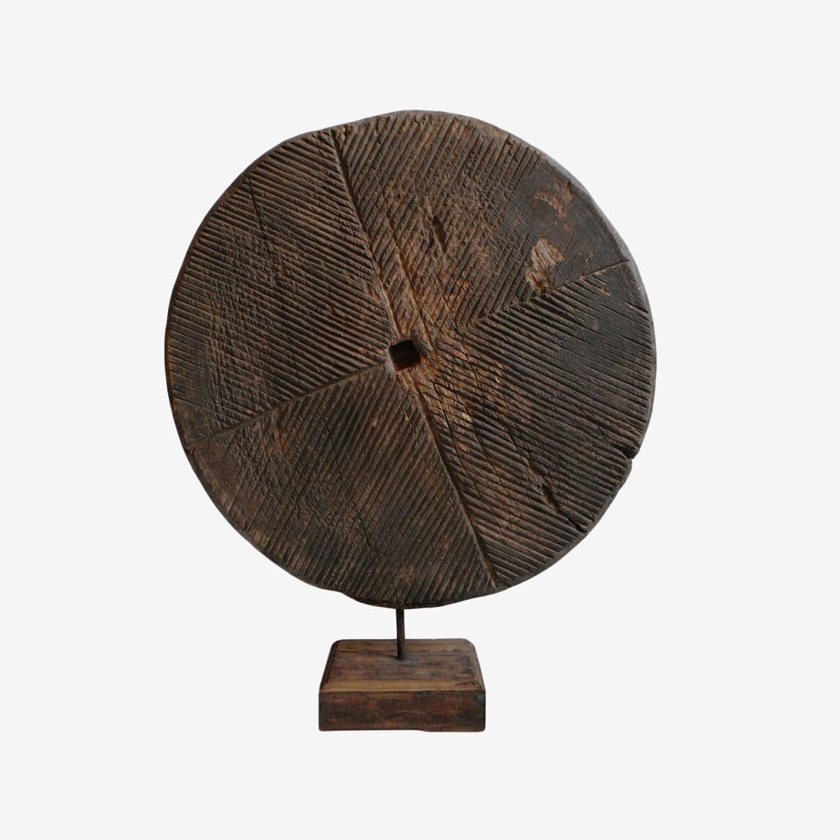 Large Old India Wood Wheel on Stand - Image 1
