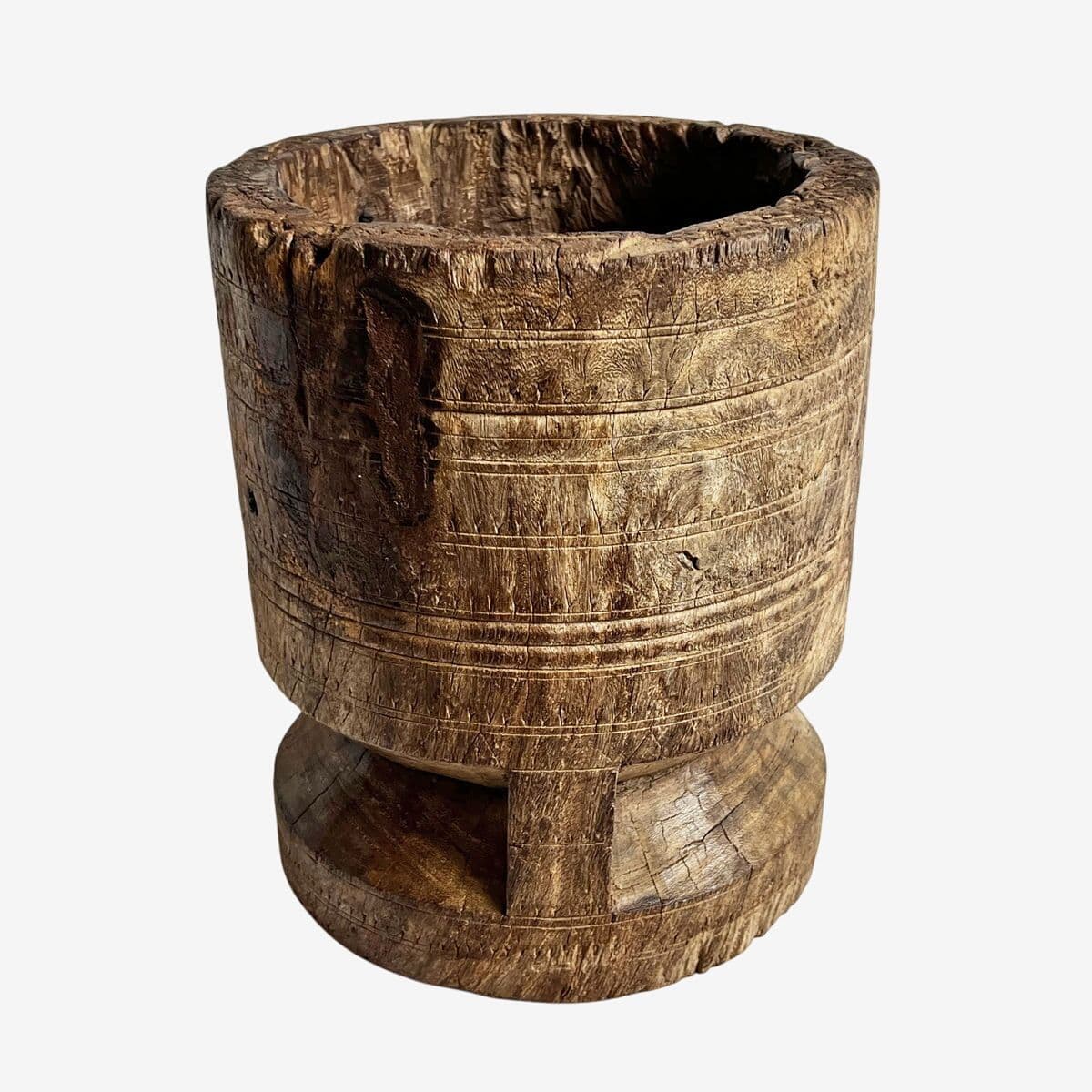 Old India Wood Pestle Pot