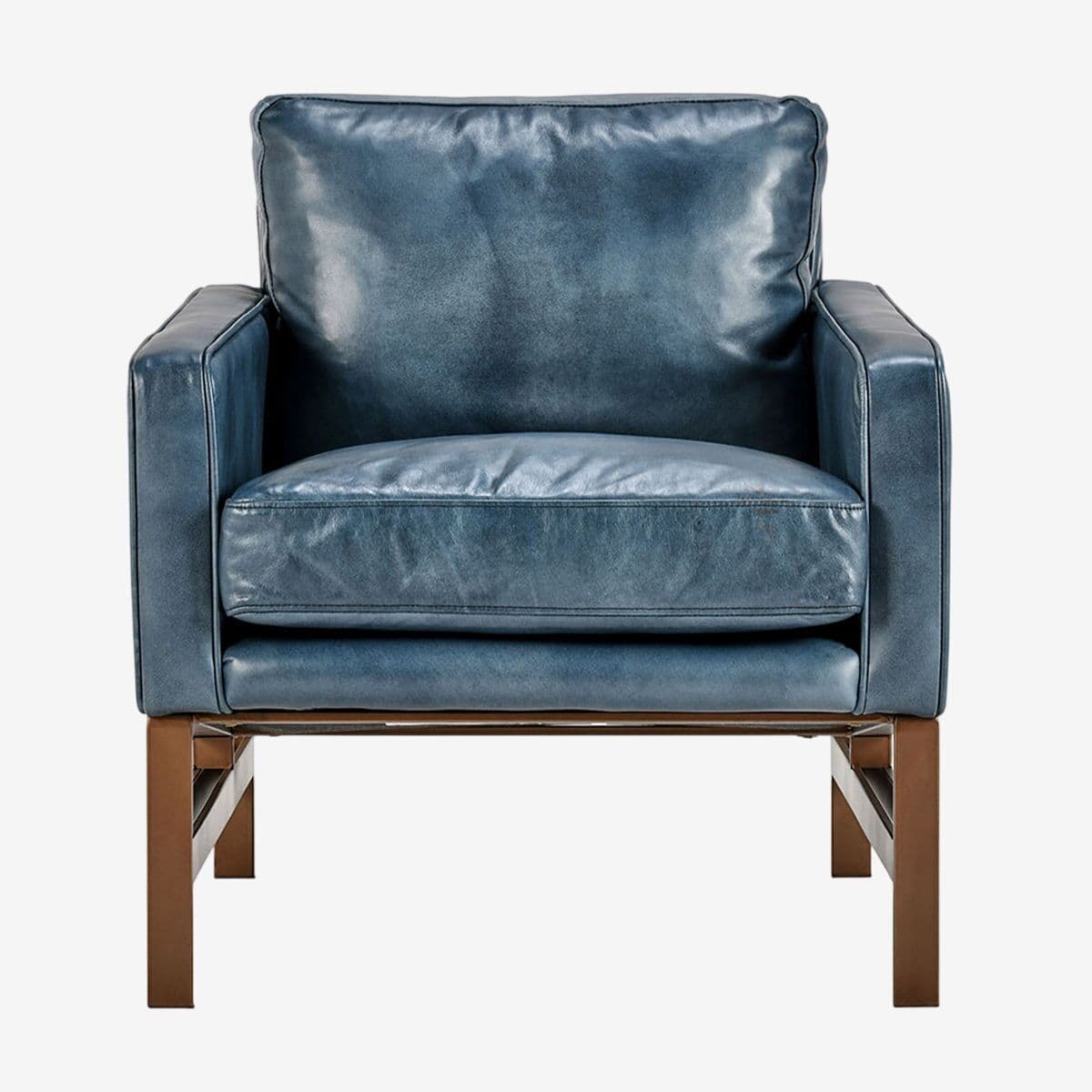 Preston Blue Leather & Bronze Club Chair - Image 1
