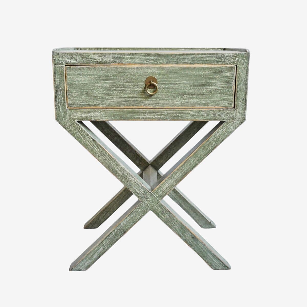 Green Washed X Bedside Table - Image 1