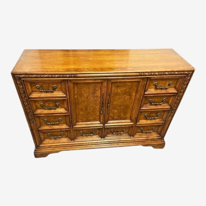 Large 64" W Chest of Drawers in Burlwood and Quarter Sawn Oak - Vintage Early 21st Century - Image 1