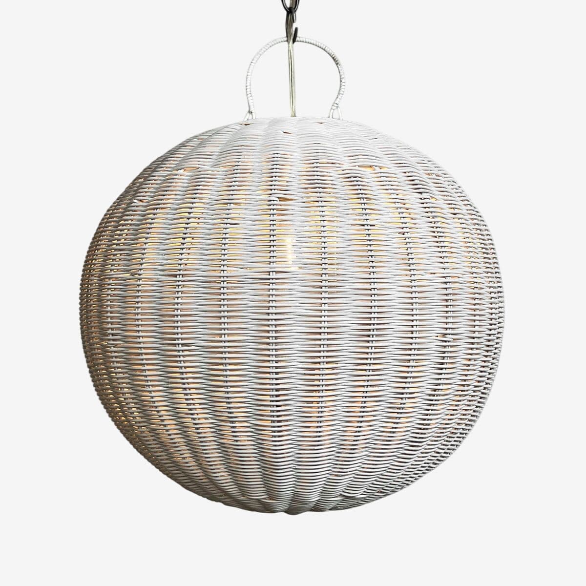 White Wicker Globe Lantern - Image 1