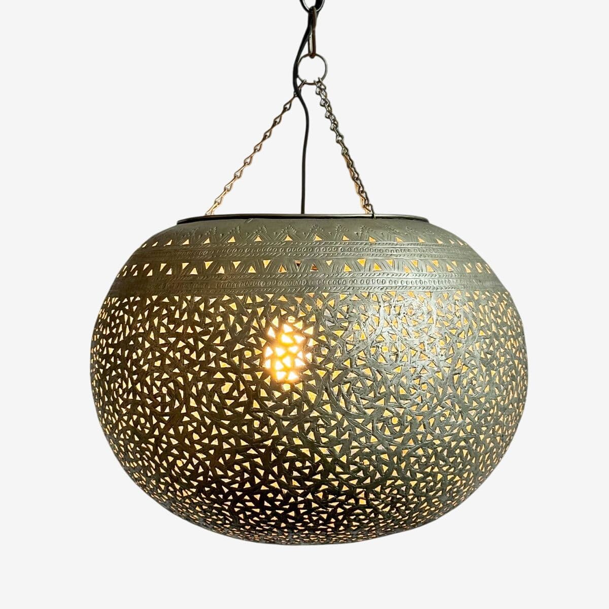 Vintage Nickel Bowl Moroccan Pendant Light - Image 1