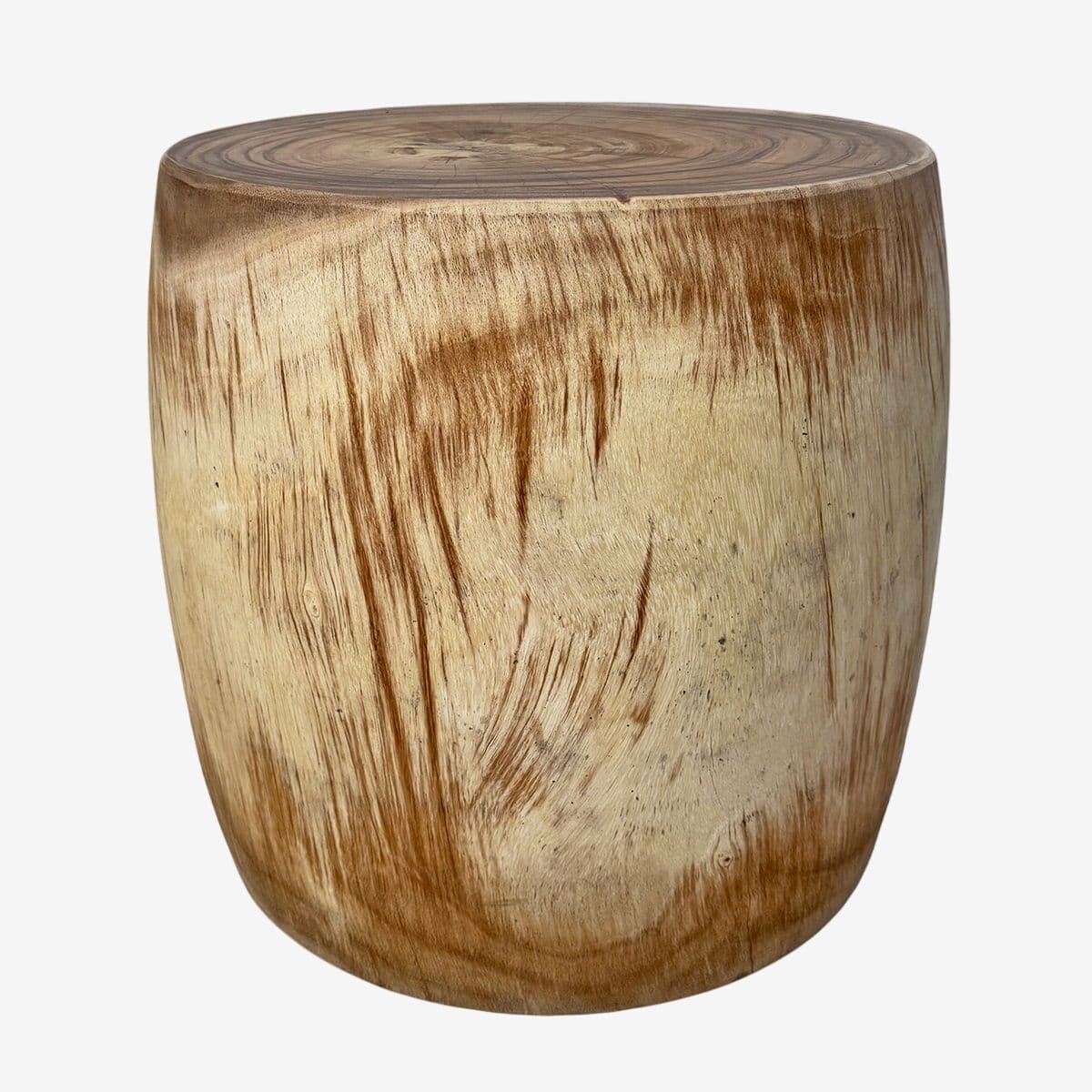 Raw Acacia Wood Drum Stool - Image 1