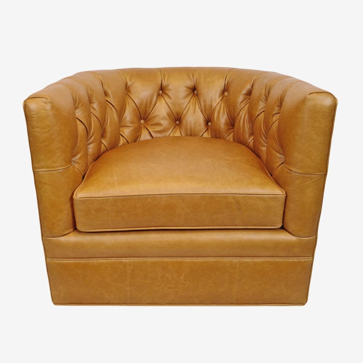 Retro Tufted Caramel Leather Swivel Chair - Image 1