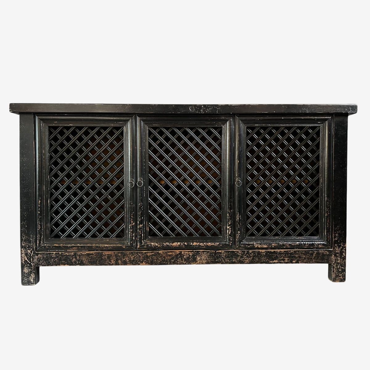 Black Aged Lattice 3-Door Sideboard - Image 1