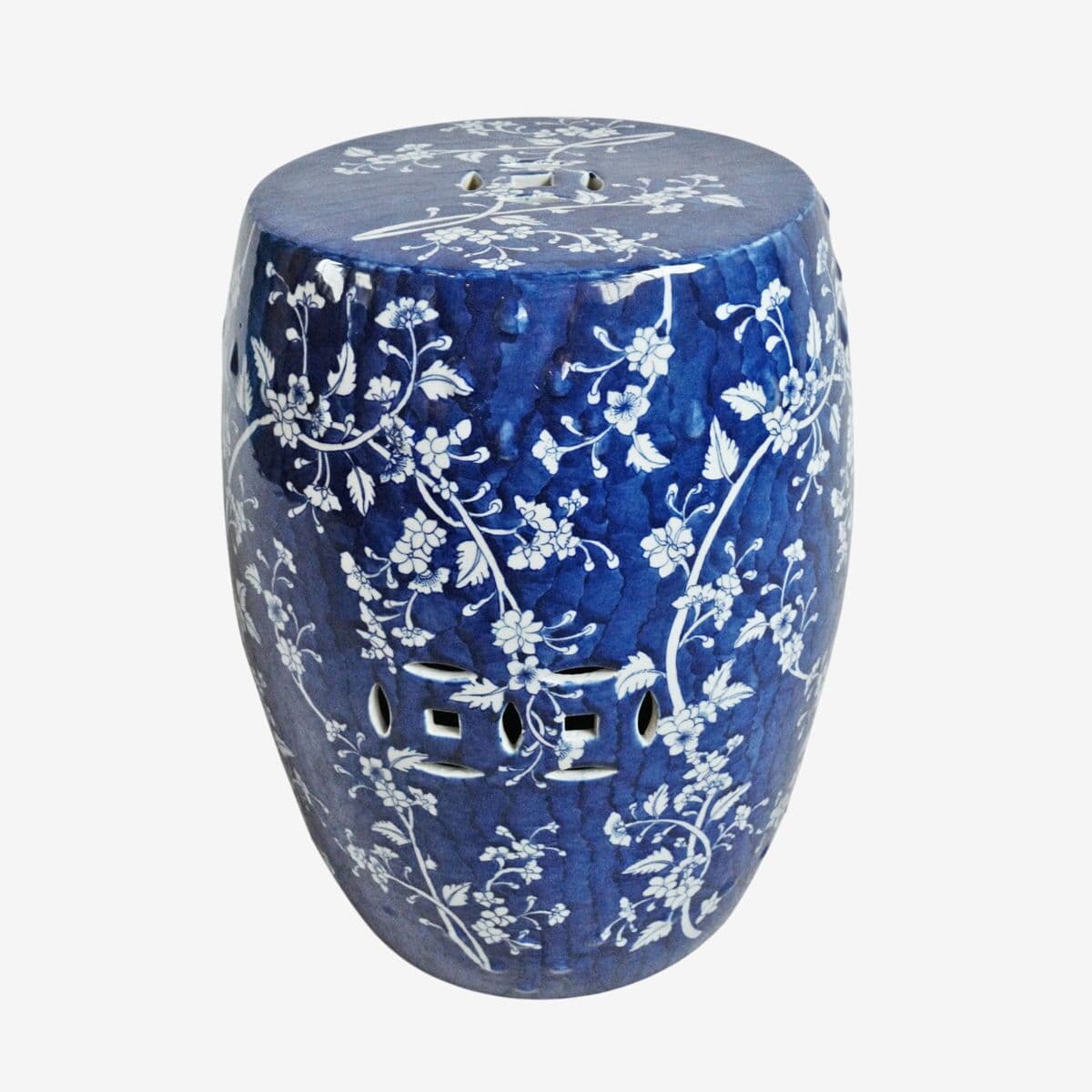 Indigo Blue Floral Ceramic Stool - Image 1
