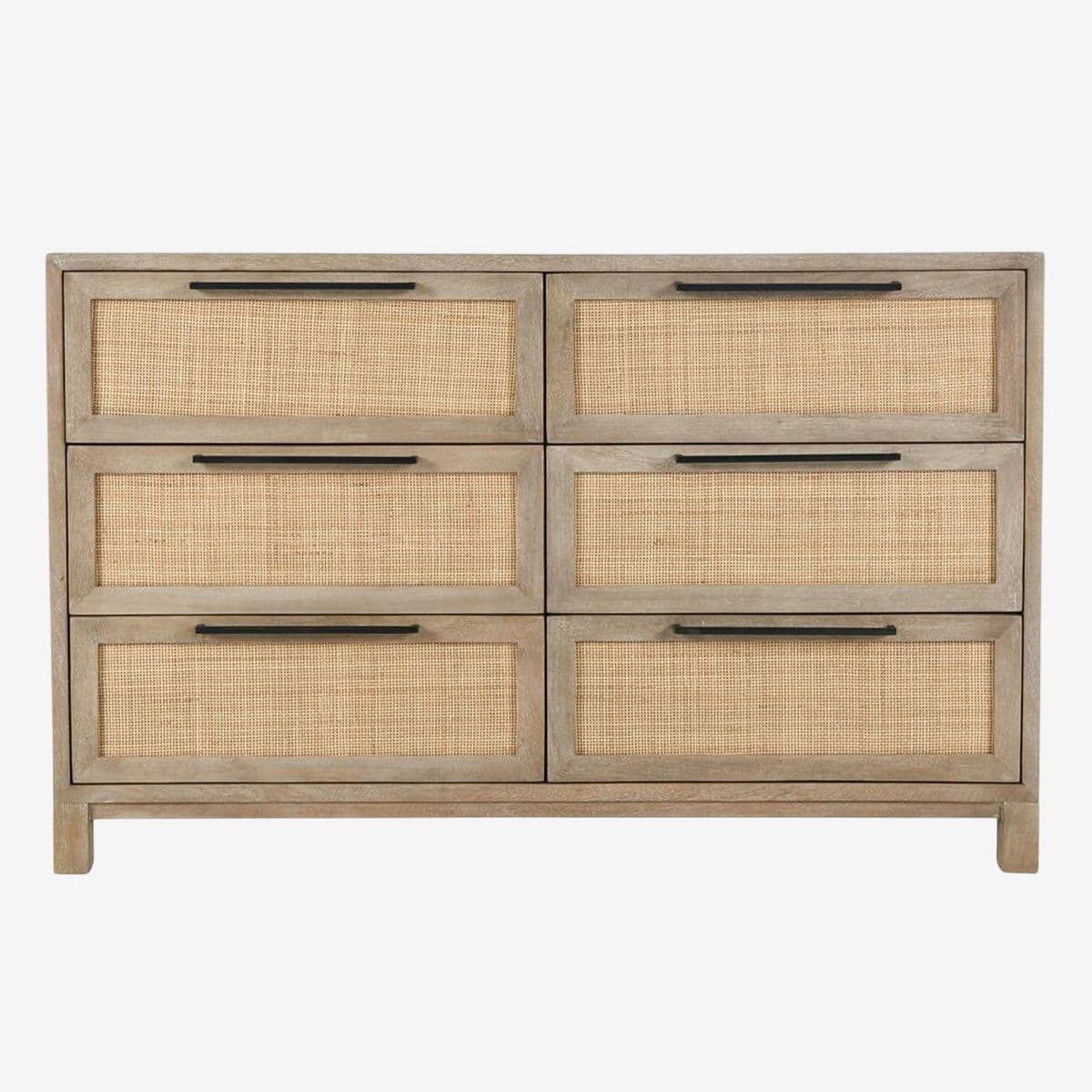 Coastal Cane & Wood 6-Drawer Dresser - Image 1