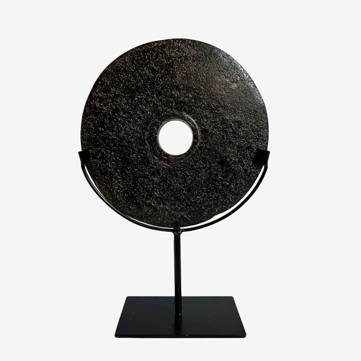 Black Stone Disk Wheel on Stand - Image 1
