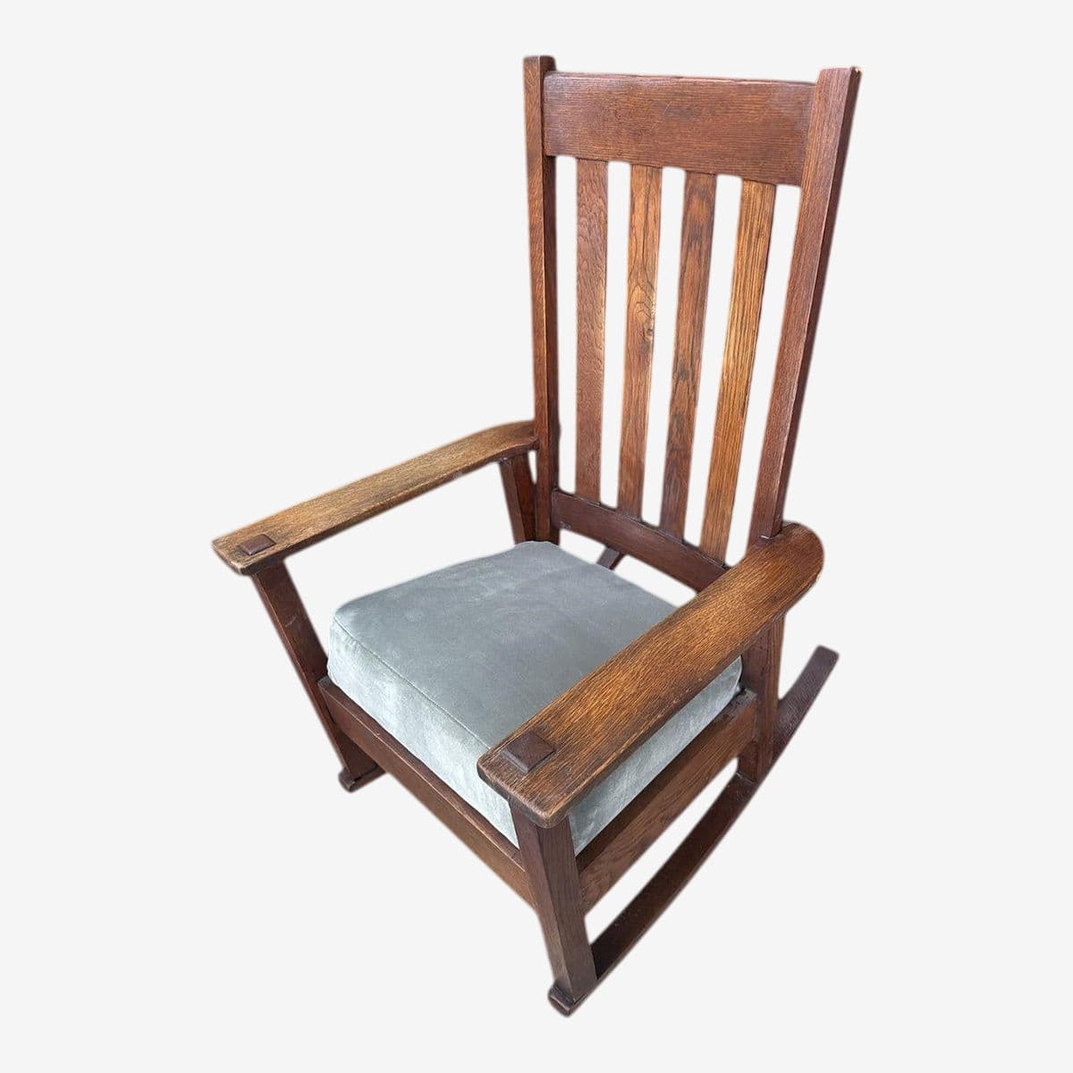 Antique Stickley Brothers Grand Rapids Mission Oak Rocking Chair With New Mohair Upholstery - Circa 1900 - Image 1