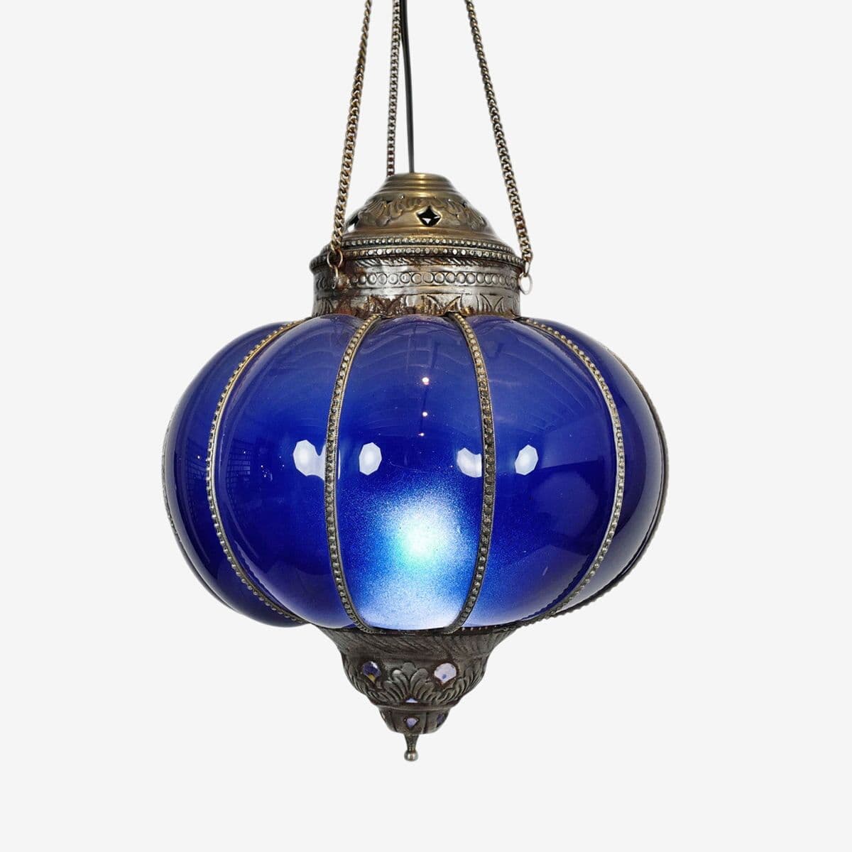 Vintage Blue Pumpkin Lantern Large - Image 1