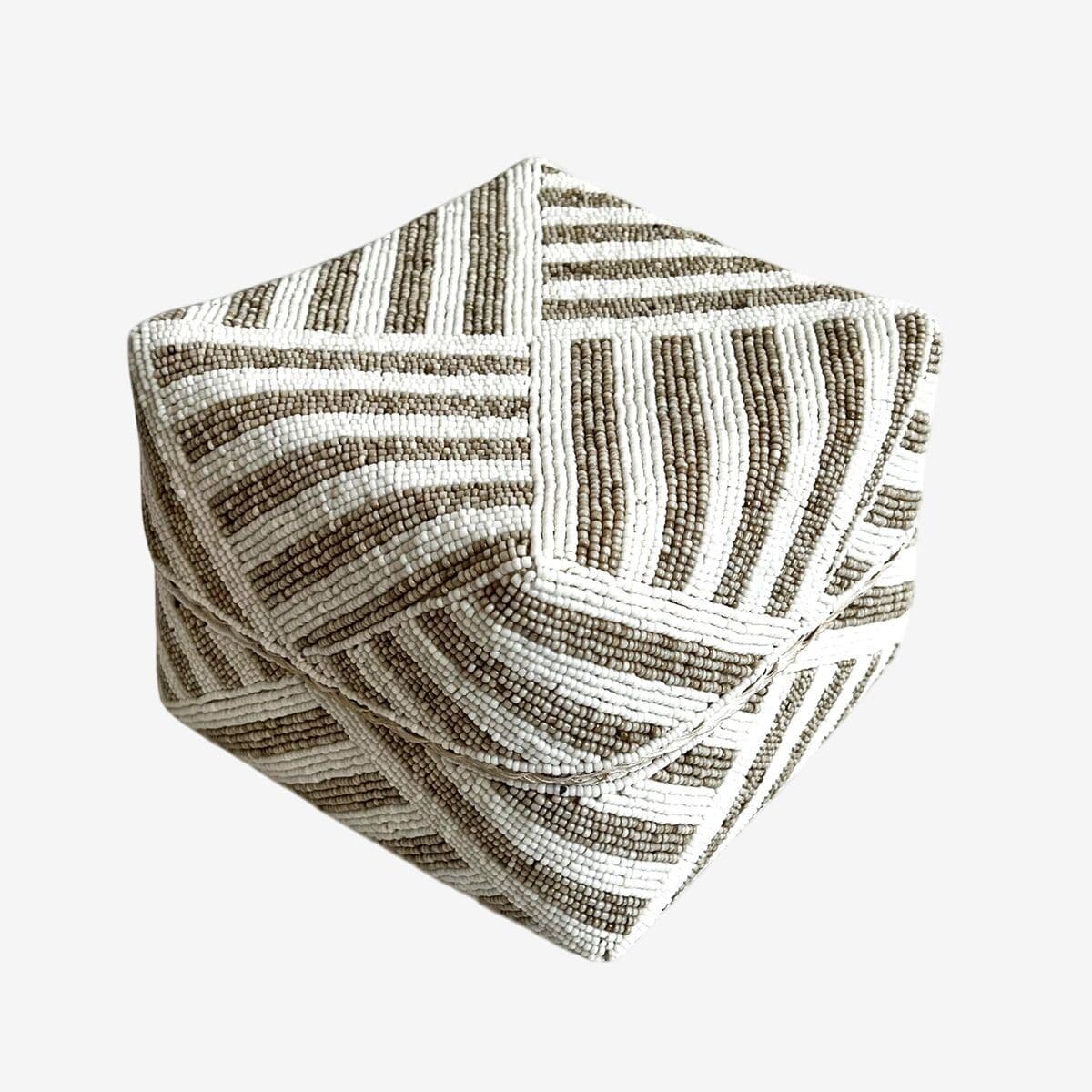Bamboo Beaded Box Tan & White Medium - Image 1