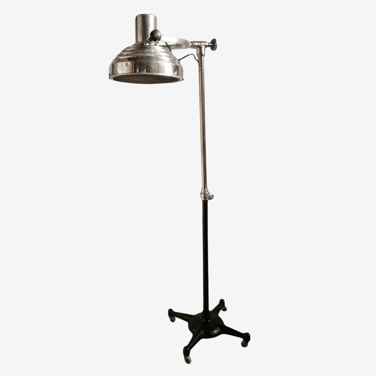 Vintage Chrome Industrial Floor Lamp on Wheels - Image 1