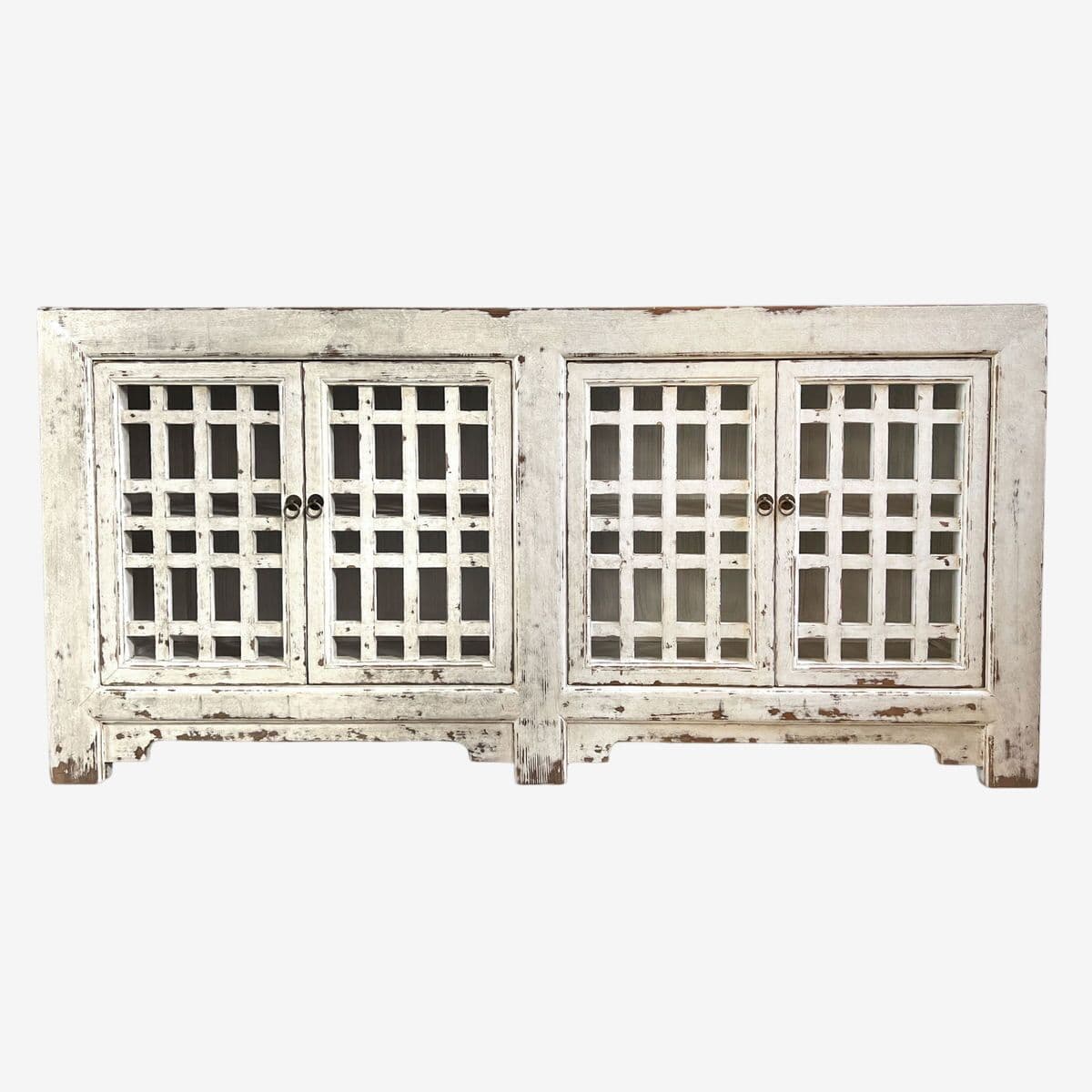 Worn White Lattice Door Sideboard - Image 1