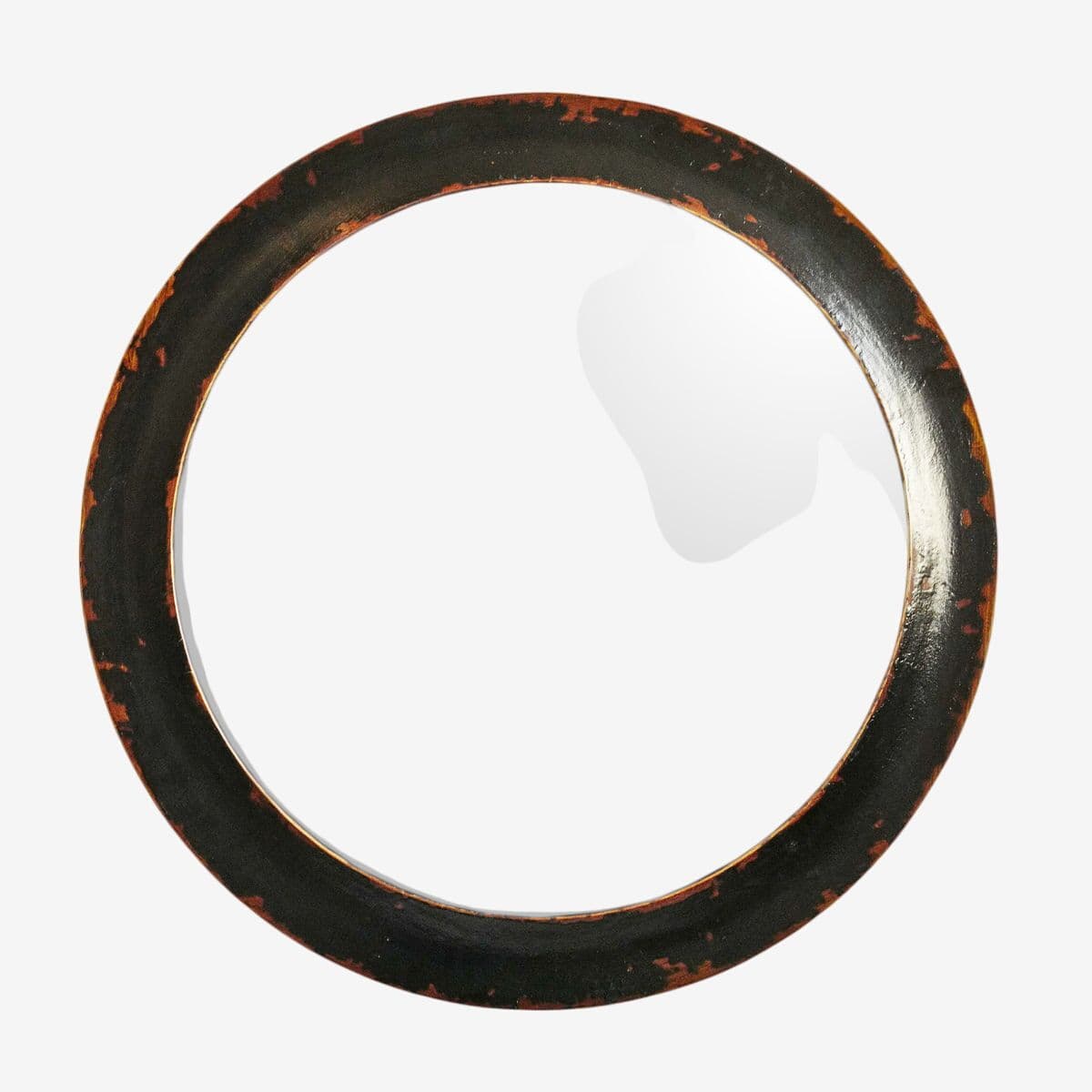 Vintage Round Black Distressed Wood Mirror - Image 1