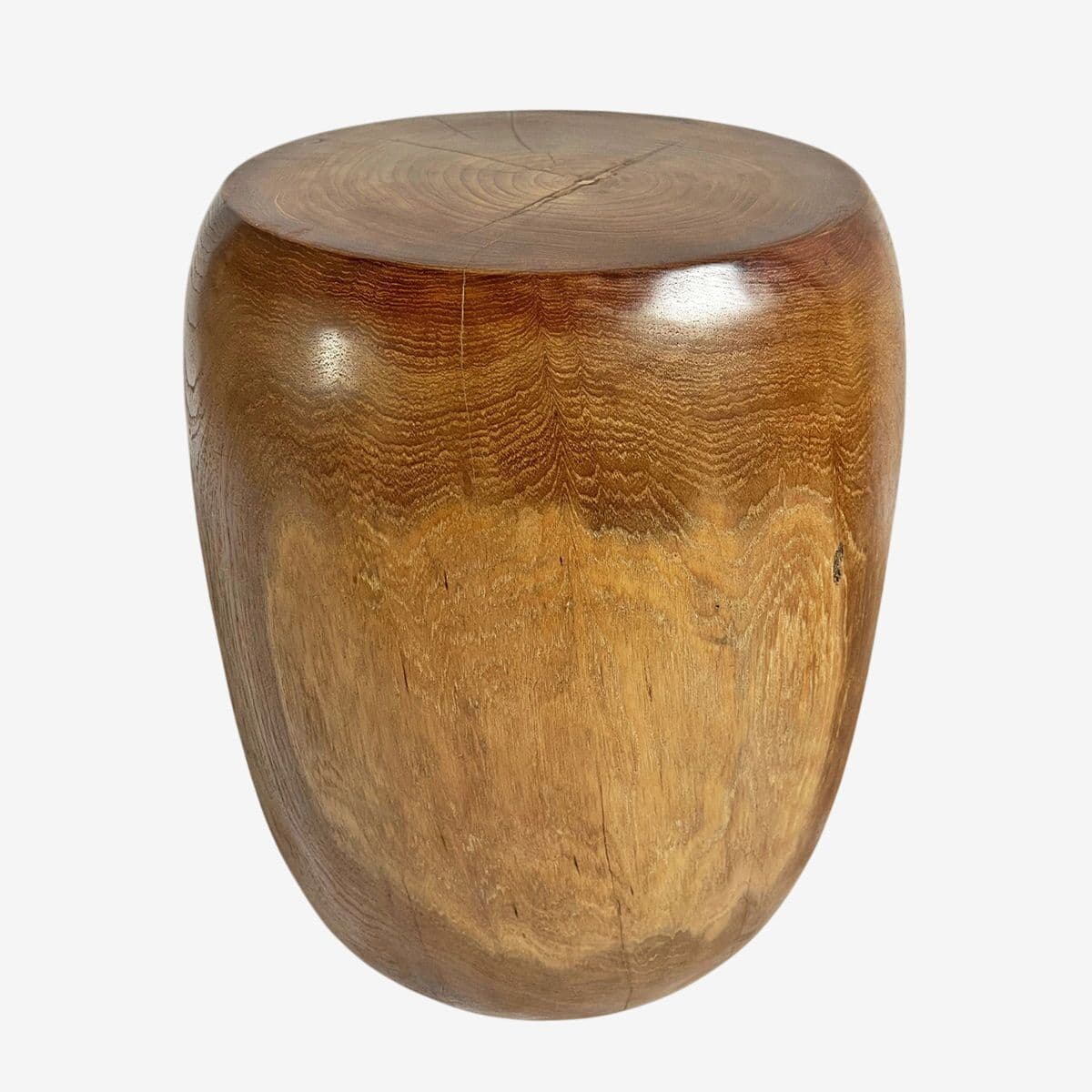 Polished Acacia Rounded Drum Stool Table - Image 1