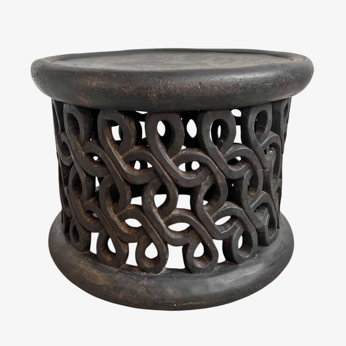 Vintage Bamileke Spiral Wood Stool Table - Image 1