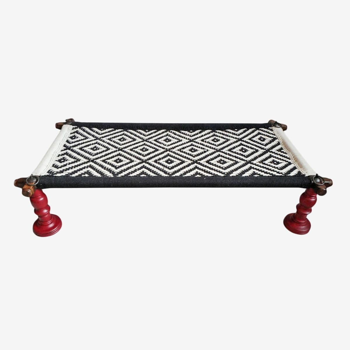 Black & White Charpai Rope Swing Bench Table - Image 1