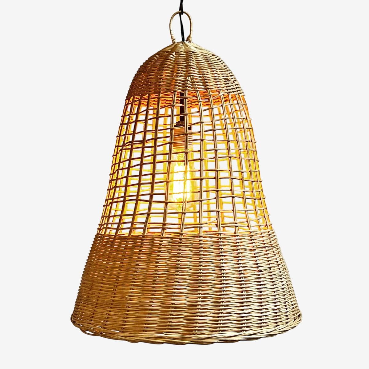 Natural Banded Wicker Bell Pendant Light - Image 1