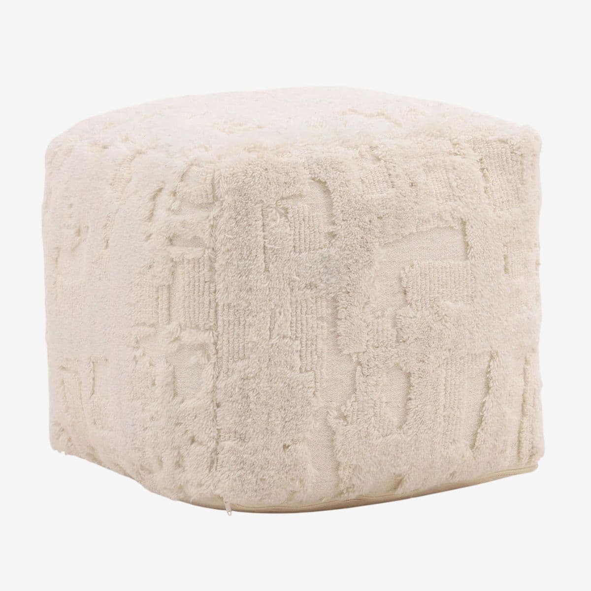 Ivory Wool Woven Pouf - Image 1