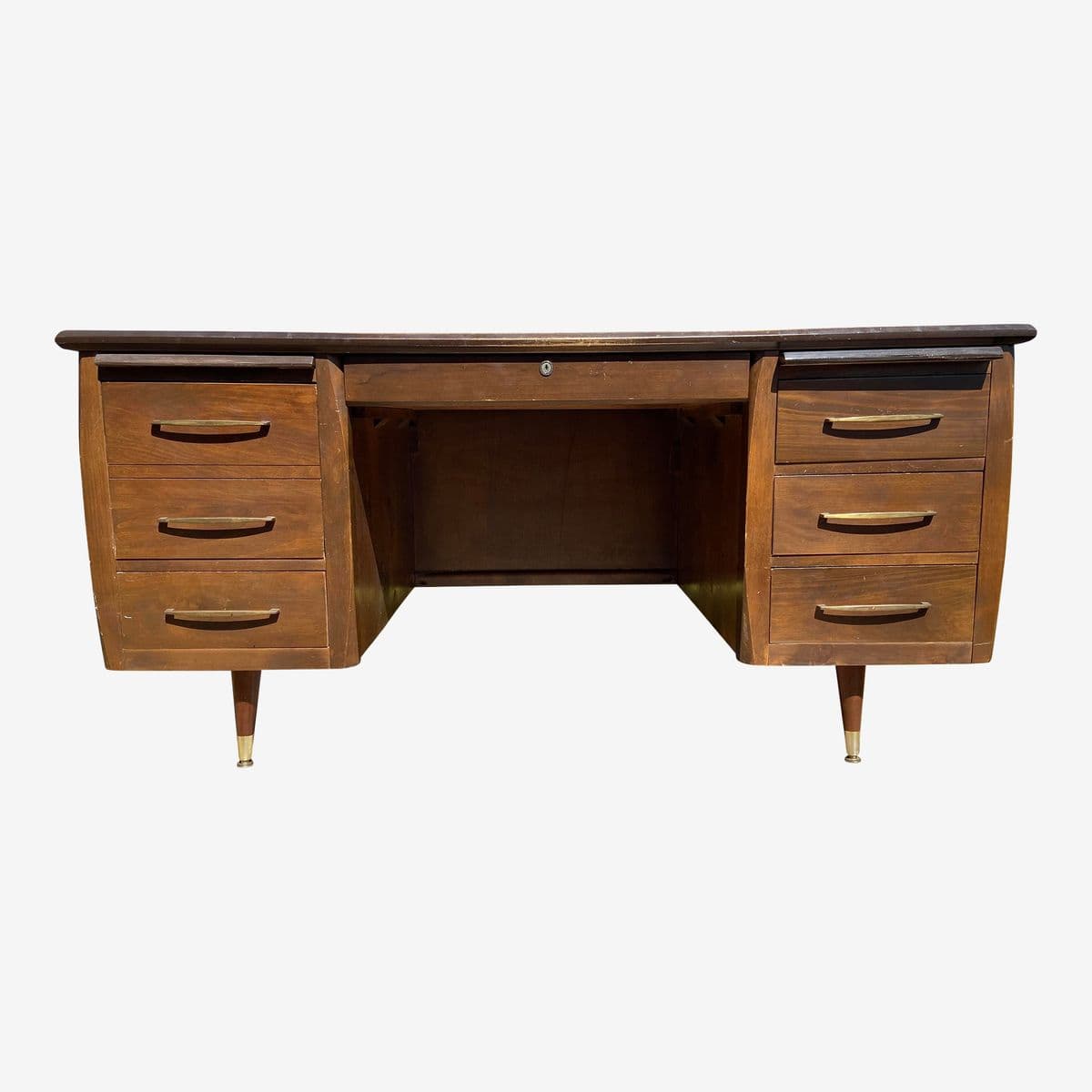 1970s Vintage Mid Century Modern Wood Veneer Desk - Image 1