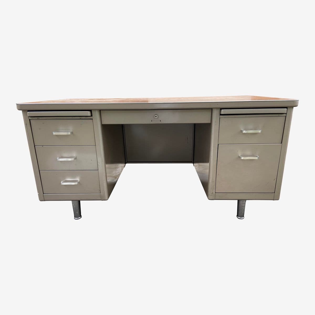 1980s Steelcase Vintage Mid Century Modern Metal Tanker Desk - Image 1