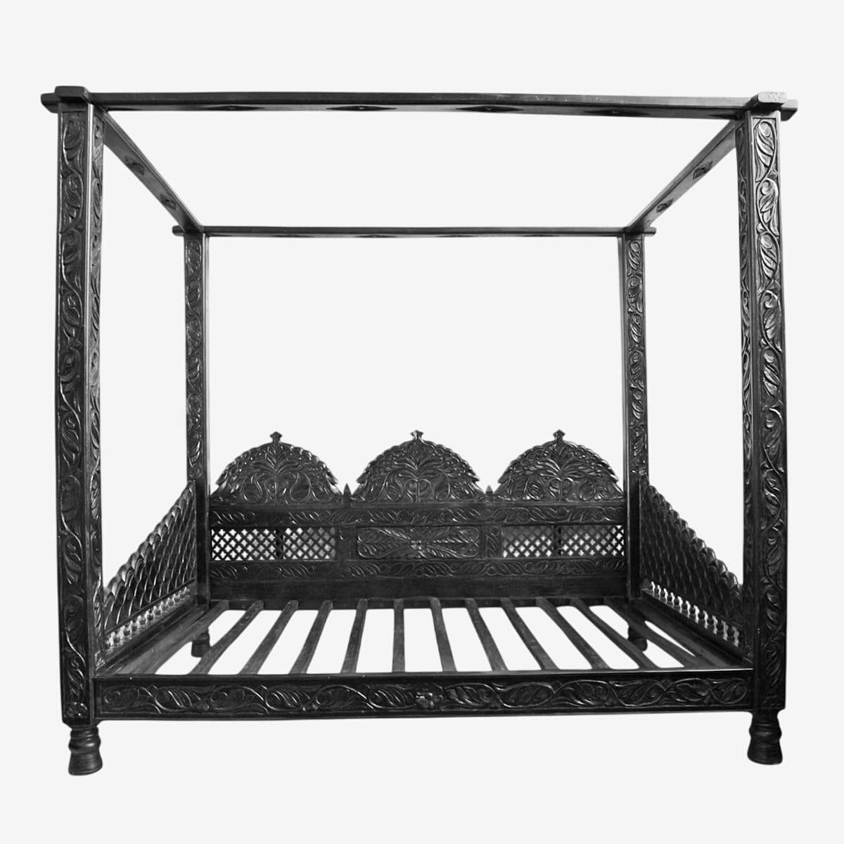 Raja Ebony Carved Wood Canopy Daybed - Image 1