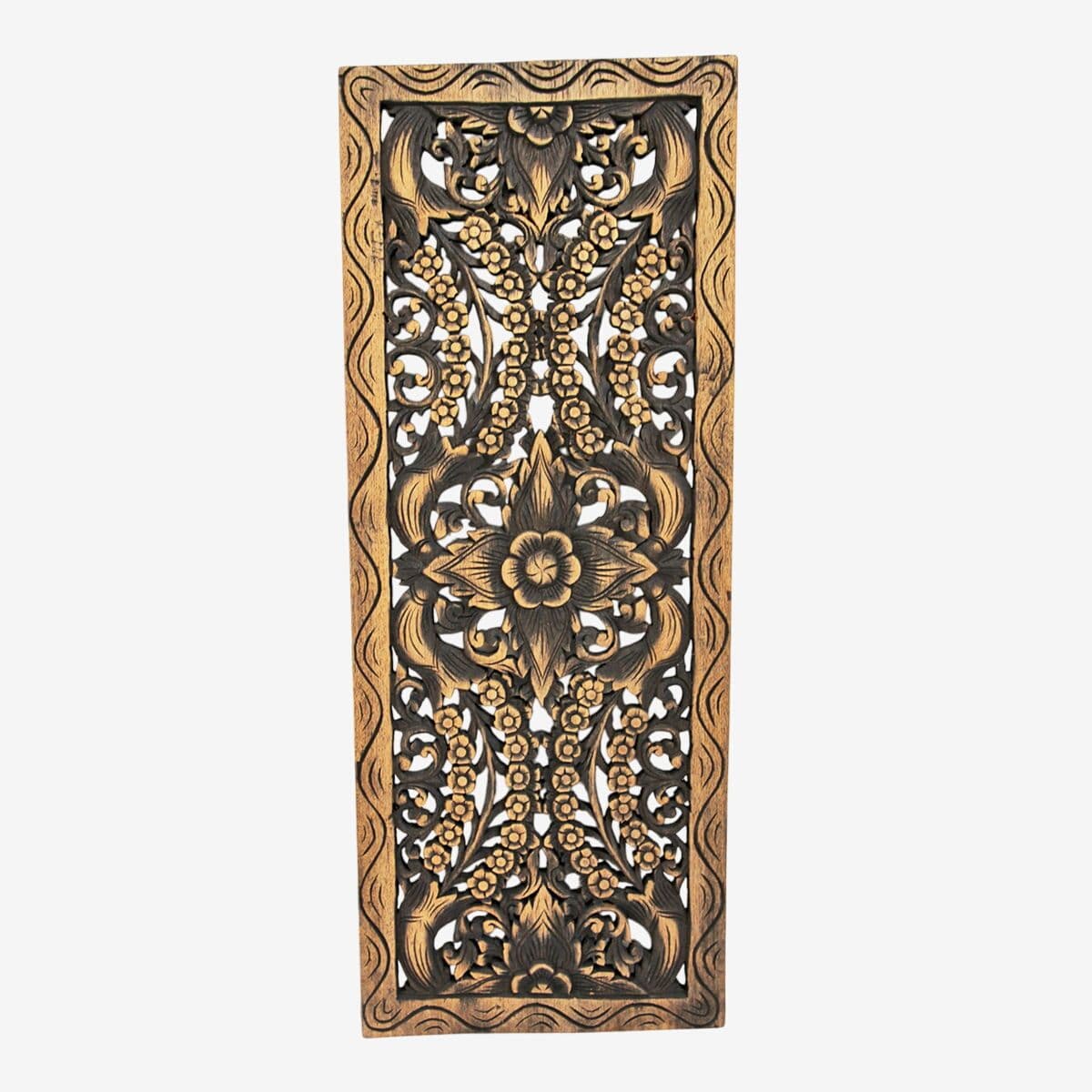 Carved Antique Brown Teak Panel - Image 1