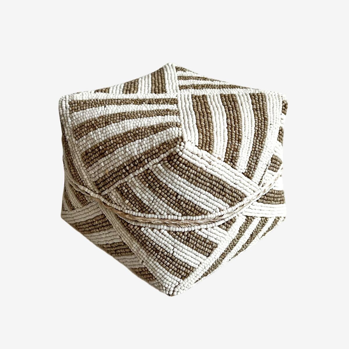 Bamboo Beaded Box Tan & White Small - Image 1
