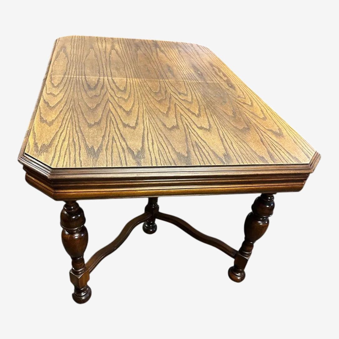 Antique 1920s Spanish Revival Oak and Walnut Dining Table - Image 1